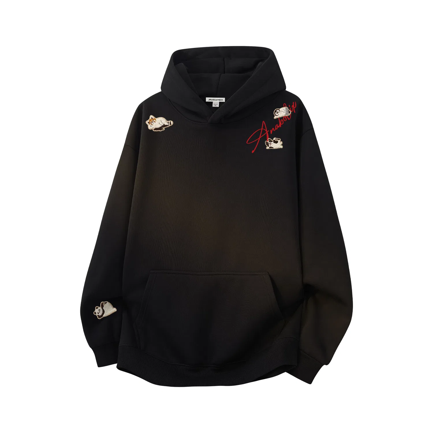Детский свитшот с капюшоном Black Fleece-Lined and Thickened Red Text MUSCLETECH