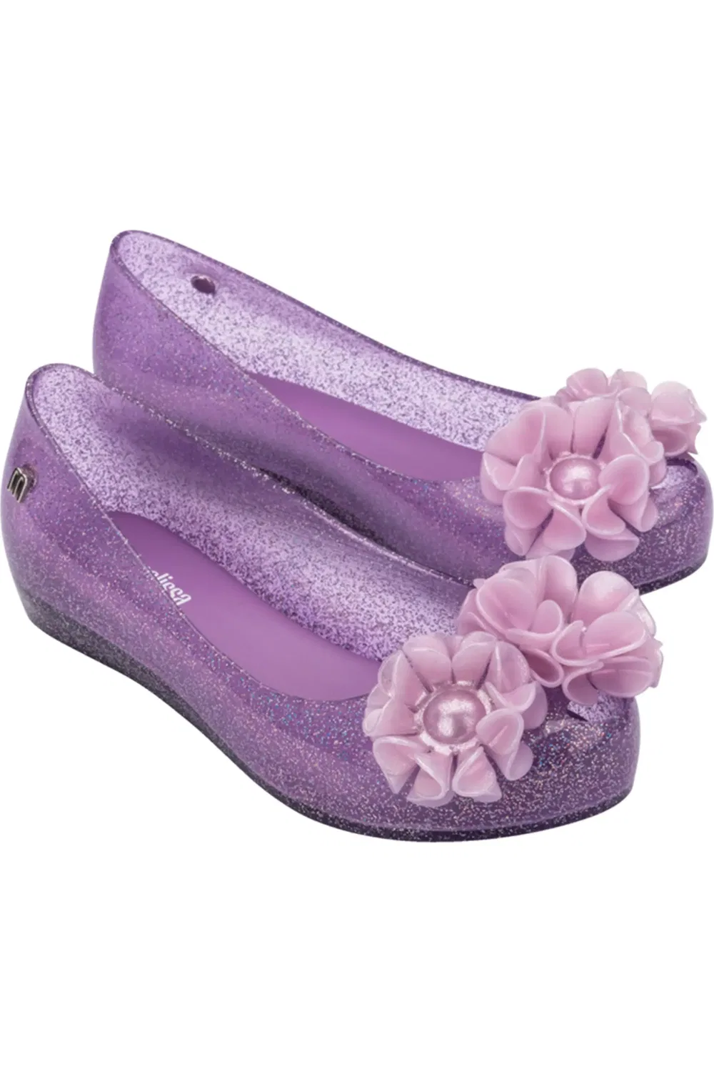 Детские балетки с цветочными аппликациями Springtime Mini Melissa, Lilac Glitter