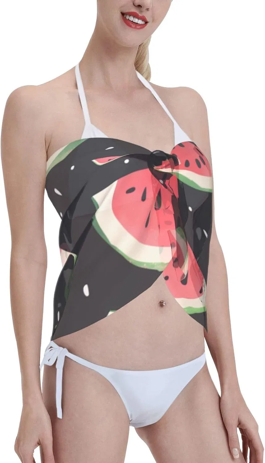 Женская пляжная накидка-парео с принтом енота, Watermelon — фото 4