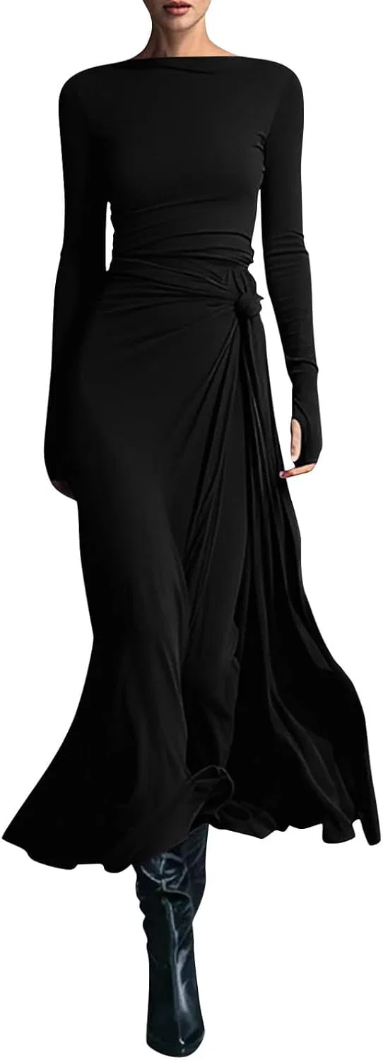 Женское вечернее платье Bodycon Maxi с длинным рукавом, чёрный