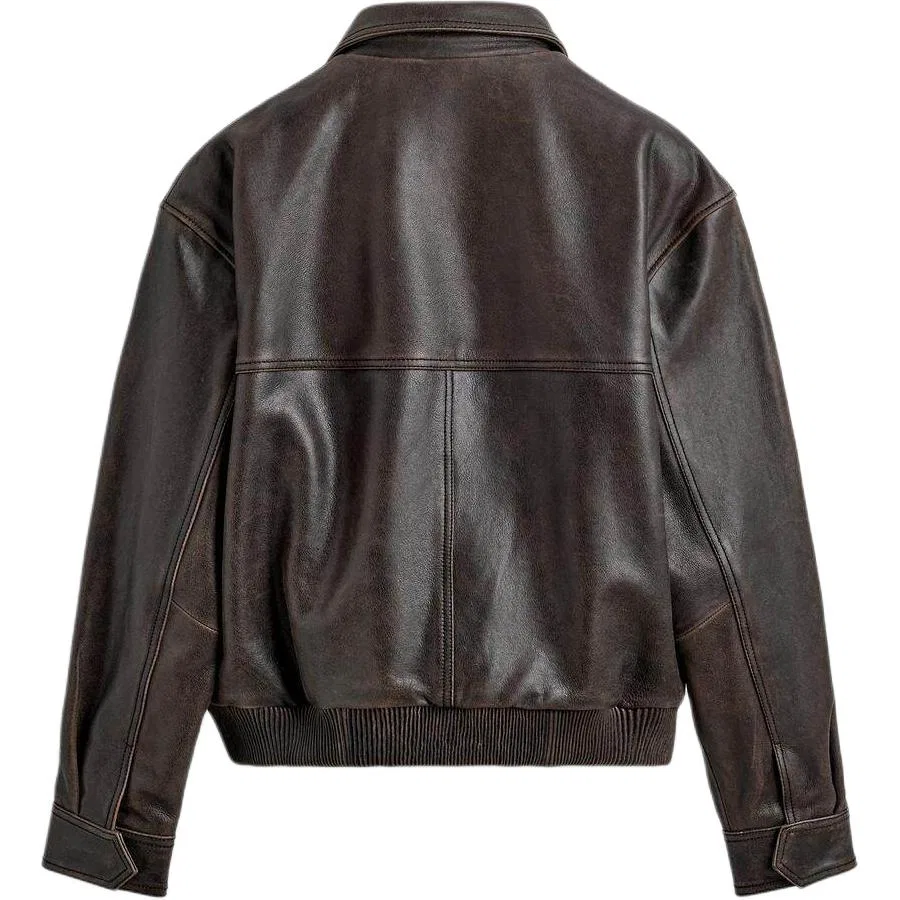 Мужская кожаная куртка New Year Leather Jacket ZARA, Brown — фото 3