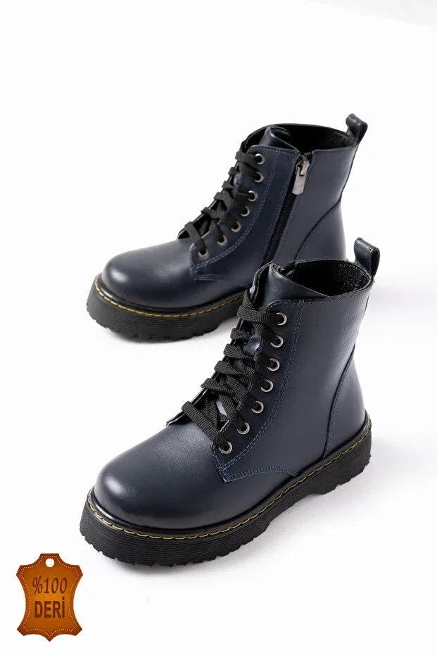 Детские ботинки для девочек кожаные с принтом Genuine leather sewn to orthopedic sole waterproof keeps warm unisex children's daily boots Lina Step, Navy Blue — фото 4