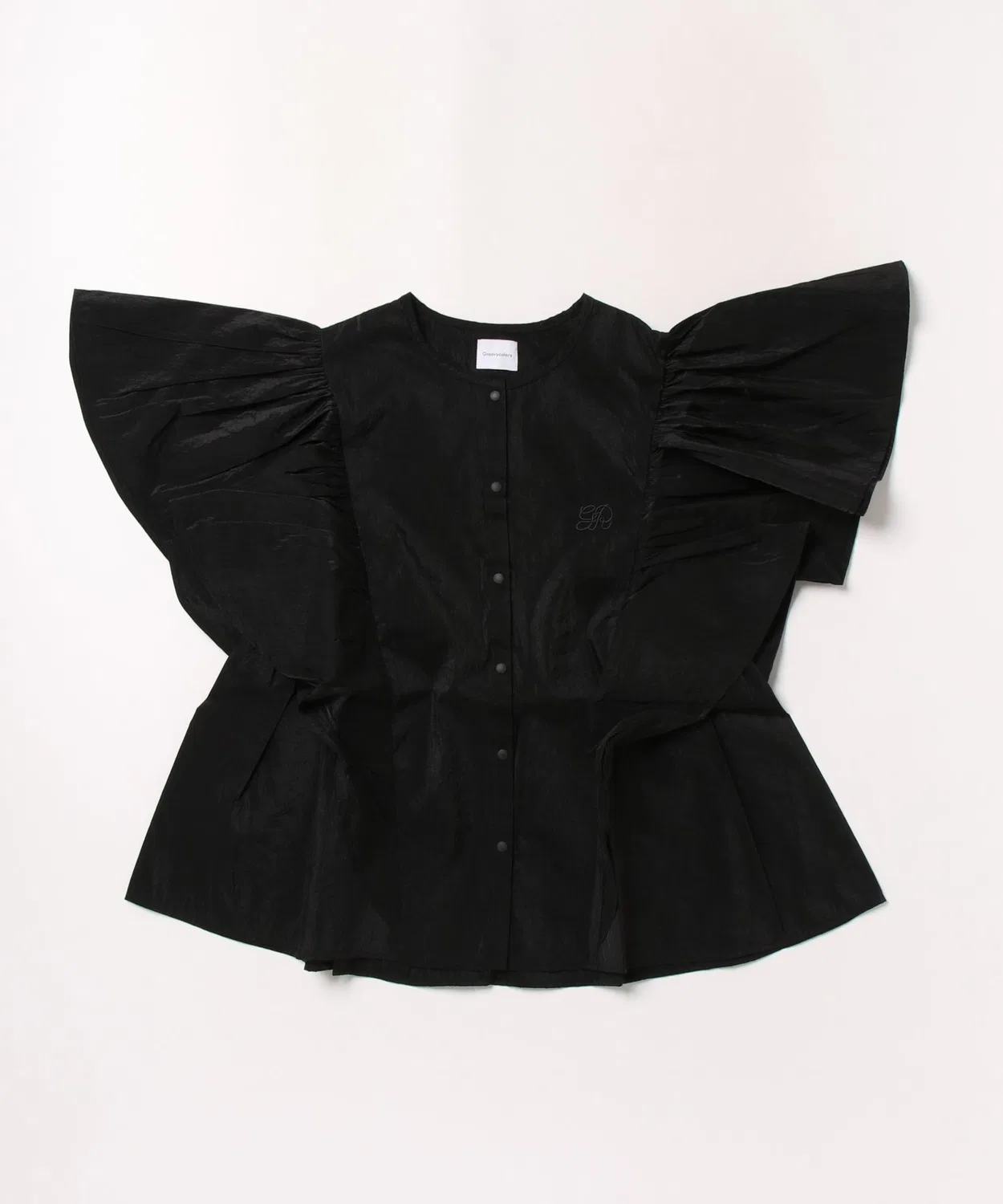 Детская блузка с рукавом-бабочкой из прозрачной тафты с логотипом GROOVY COLORS, Black — фото 2