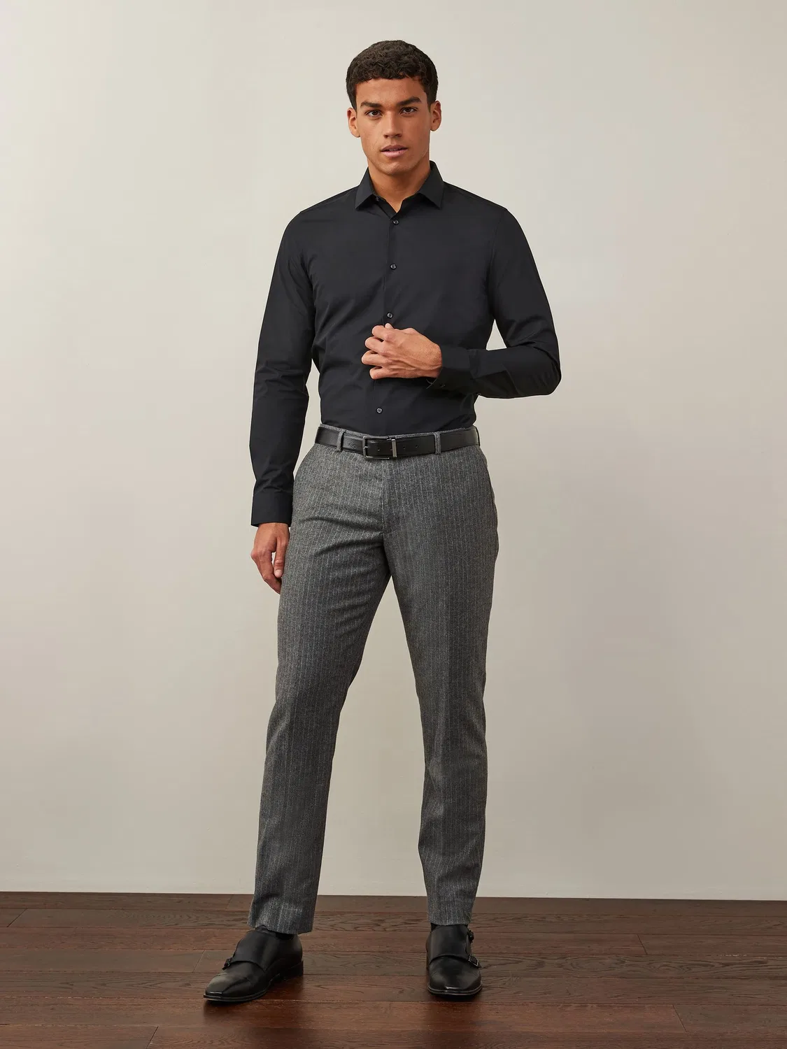 Рубашка с воротником, хлопок, модель Black Slim Fit Easy Care Next, черный — фото 2