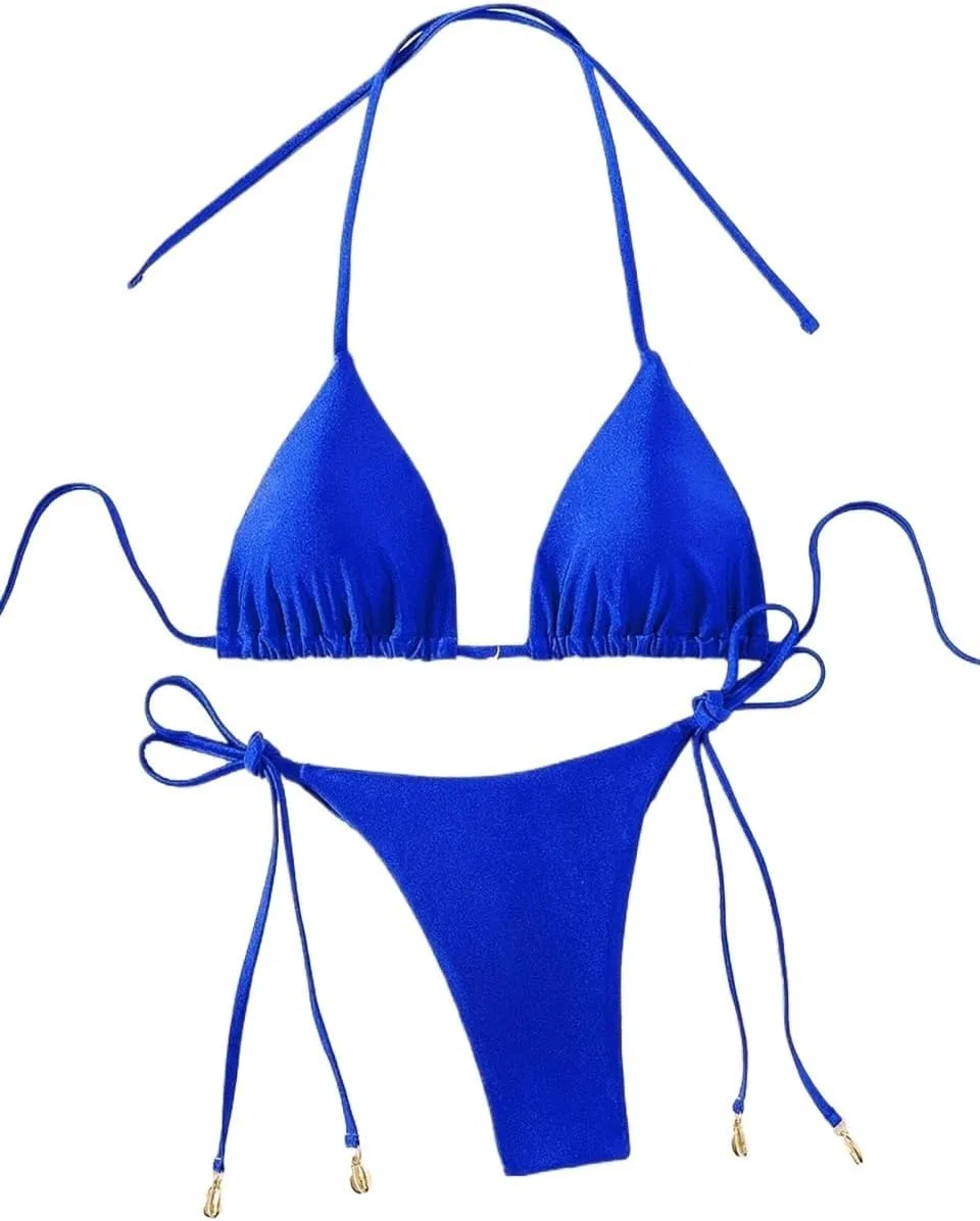Женский бикини-сет с высокой талией, завязками сзади, Royal Blue