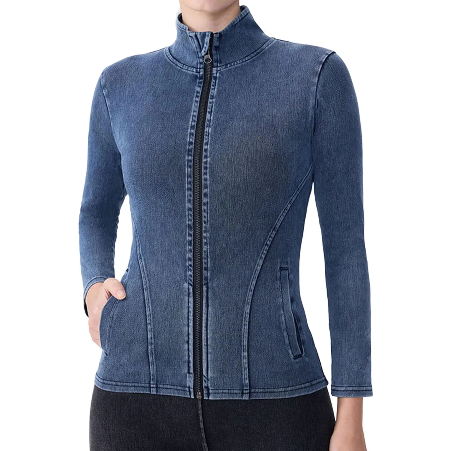 Женская джинсовая куртка slim fit с молнией, Azzurro chiaro