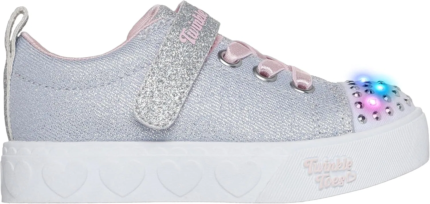Детские кроссовки для девочек с принтом Heart Steps Shimmer Sweetie Skechers, Grey/Pink — фото 2