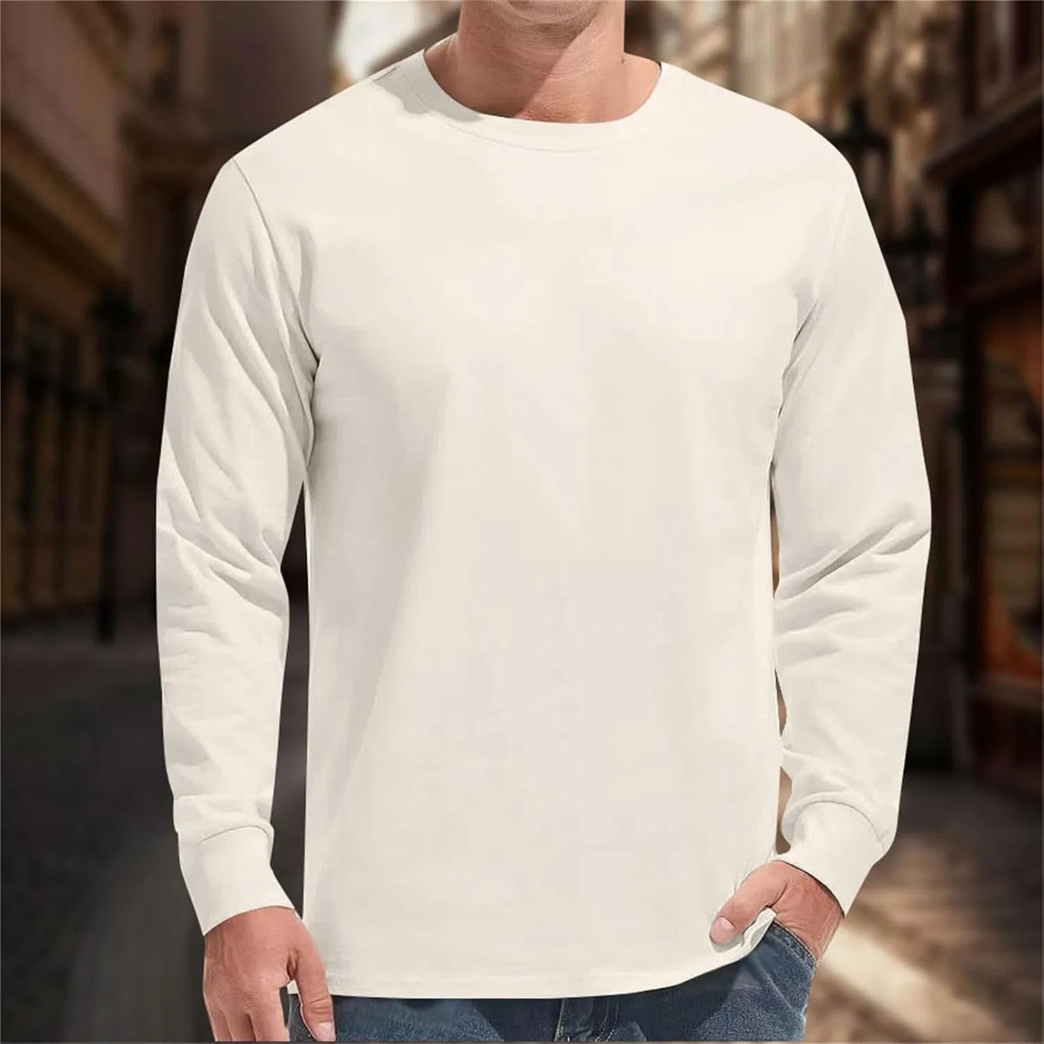 Мужская длинная футболка с защитой UPF 50+, Beige — фото 2