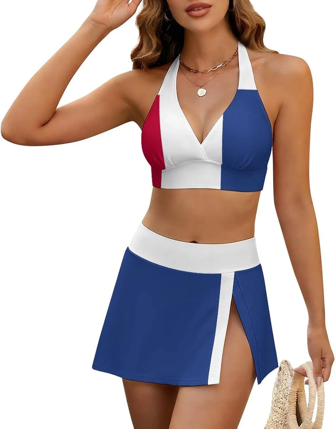 Женский цельнокроеный купальник с подтяжками Dominican Flag, Style