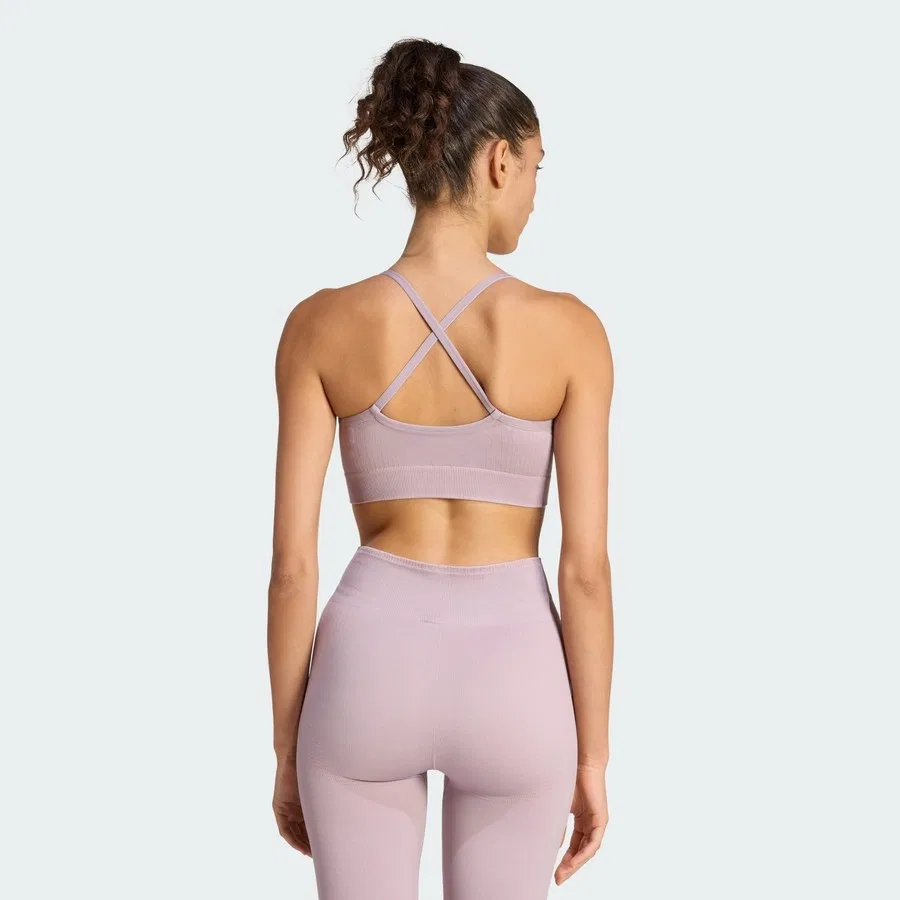 Спортивный бюстгальтер с легкой поддержкой Performance KE5806 Workout Essentials Light-Support Knit Bra adidas, Фиолетовый — фото 2