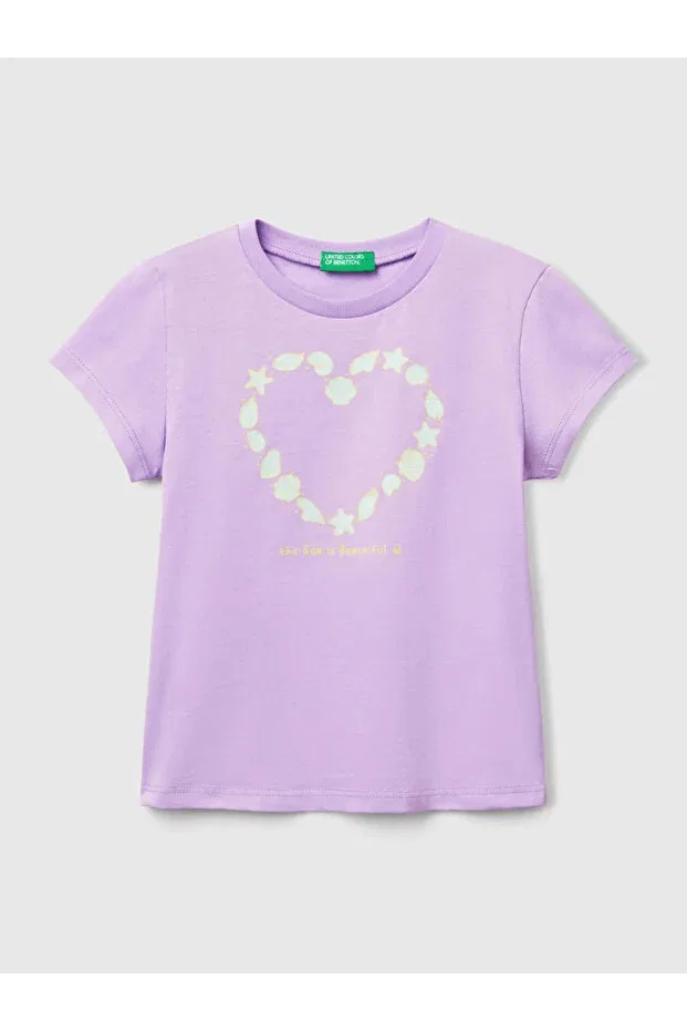 Детская футболка для девочек с принтом Benetton, Lilac