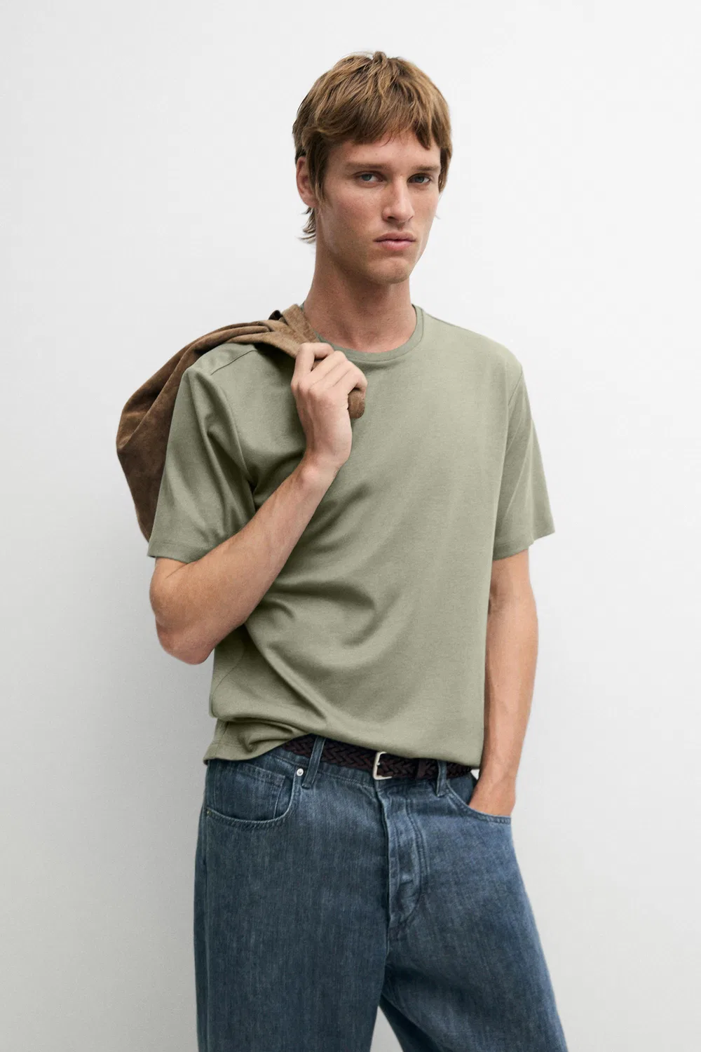 Футболка Massimo Dutti Cotton Blend Short Sleeve, зеленый мох