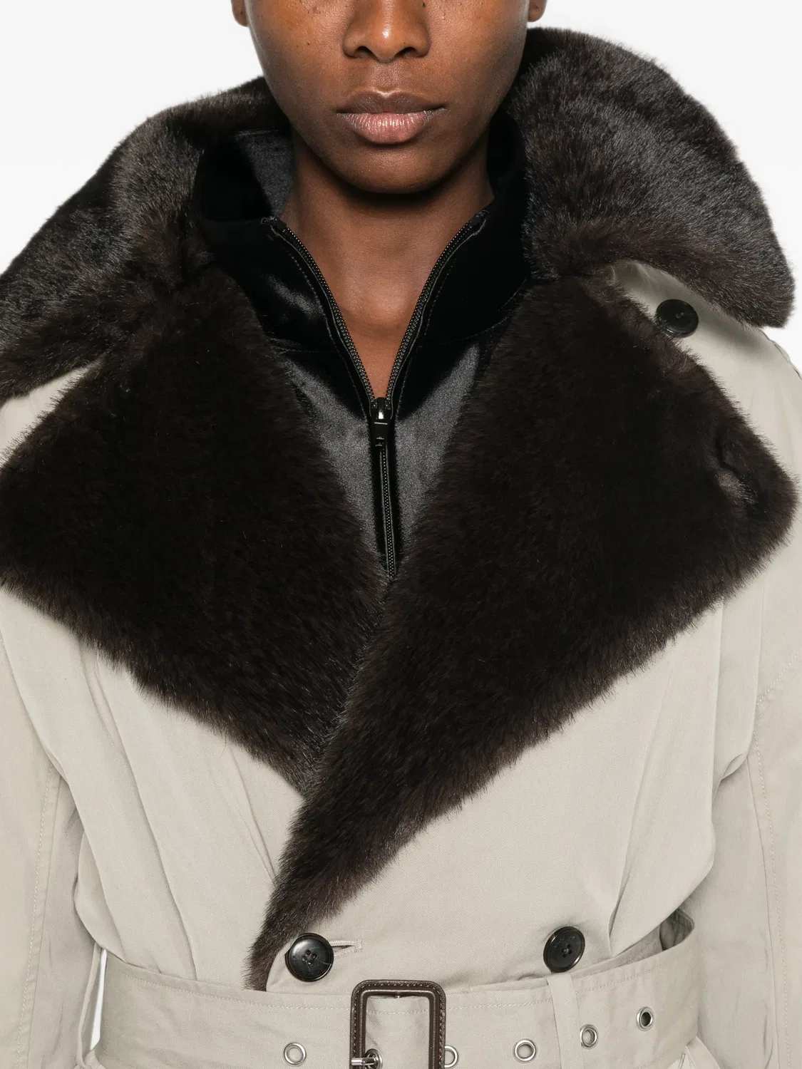Двубортное пальто с поясом Alexander Wang, нейтральные — фото 2