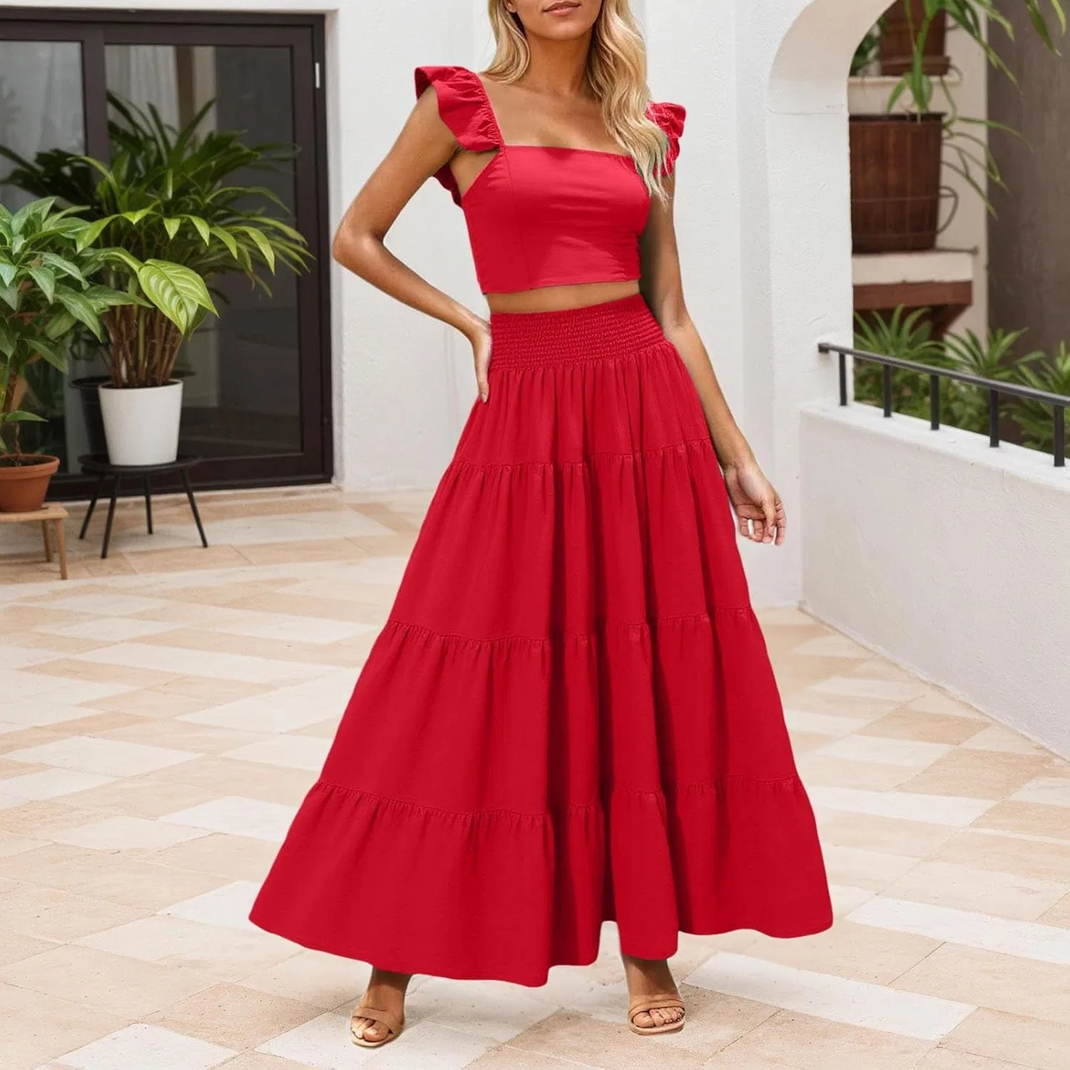Женское пляжное платье-двойка Two Piece Dress Set, Red — фото 2