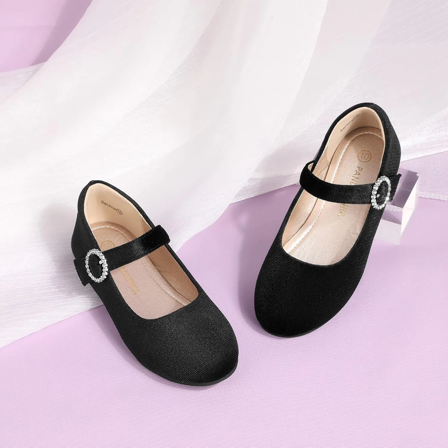 Детские балетки для девочек со стразами Mary Jane PANDANINJIA, Black Suede — фото 2