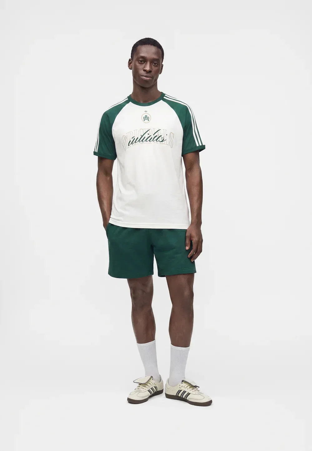 Бейсбольная футболка унисекс - футболка с принтом Adidas Originals, Off White/Collegiate Green — фото 3
