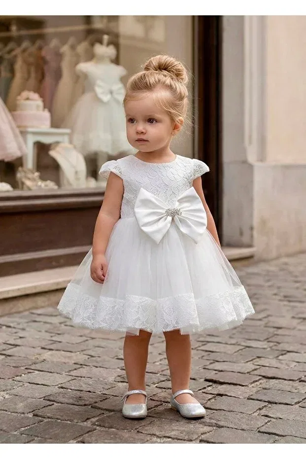 Детское платье для девочек из тюля с бантом Miaras Baby, White — фото 4