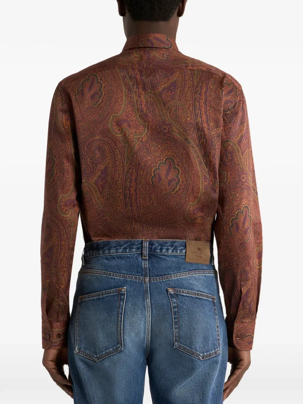 Рубашка из хлопкового сатина с мивом арники Etro, коричневый — фото 4
