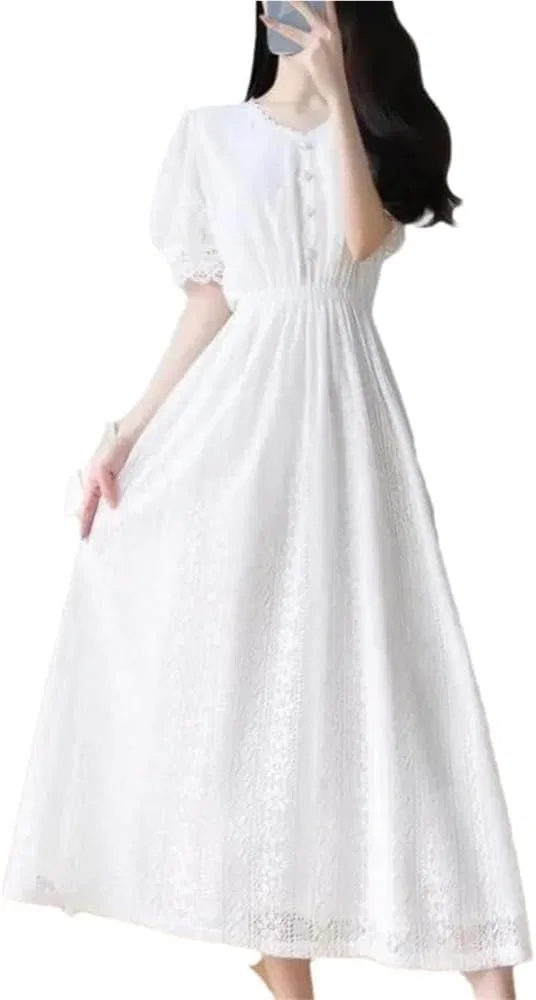 Женское платье A-силуэта с кружевом, White