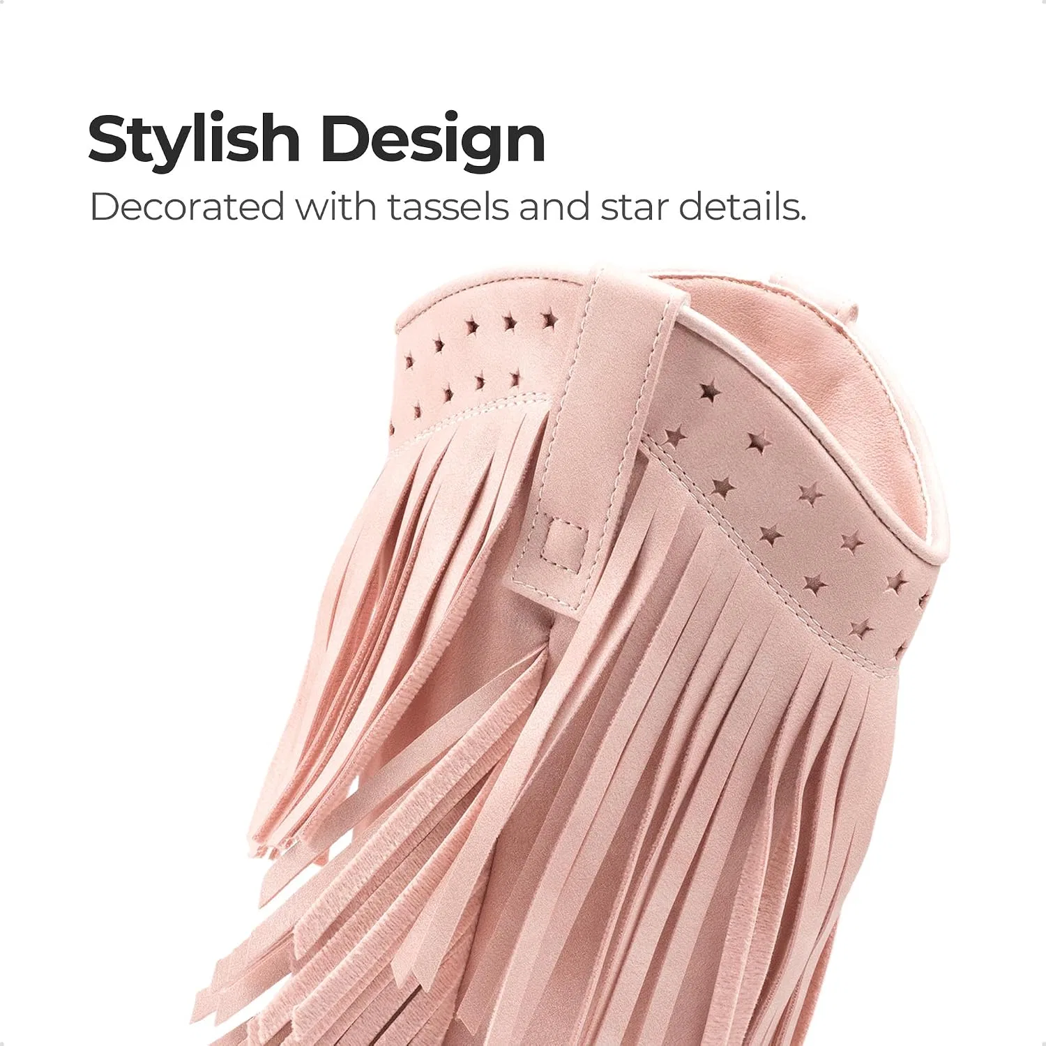 Детские сапоги для девочек с бахромой и кисточками Tassel Fringe DREAM PAIRS, Pink — фото 4