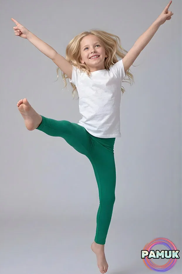 Детские леггинсы для девочек хлопковые Green kids' leggings - soft, flexible, comfortable cotton anti-sweat girls' leggings United Fabrics, Green — фото 4