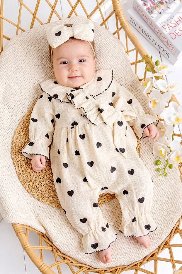 Детский комбинезон для девочек с принтом Heart patterned bowknot Babymod, Black