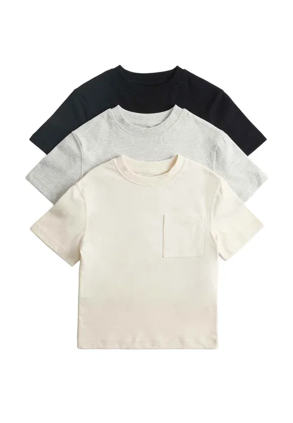 Комплект из 3 футболок, махровая, Basic T-shirt, Marks & Spencer, Cream Mix