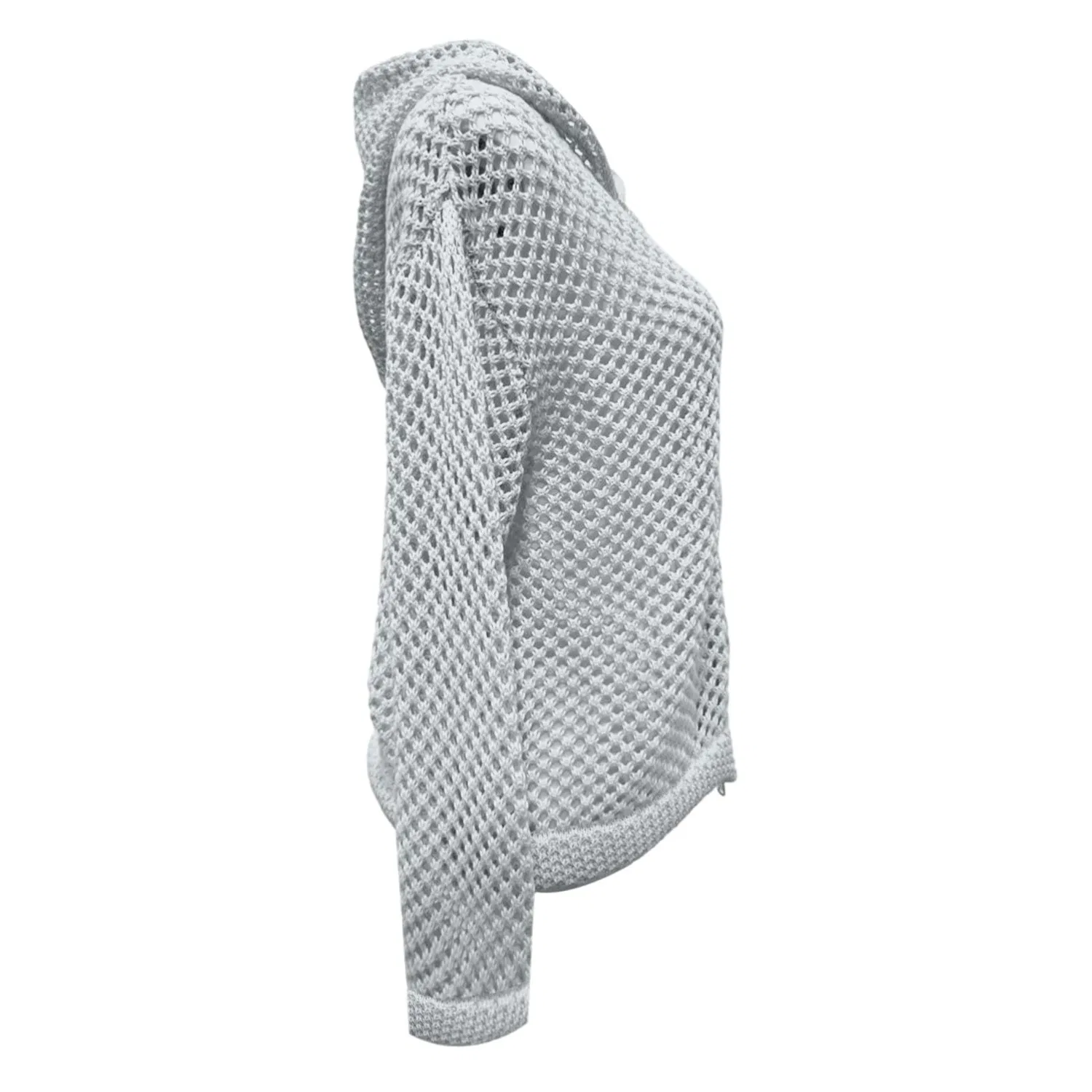 Женское пальто с капюшоном из трикотажа с ажурными деталями, Grey — фото 4