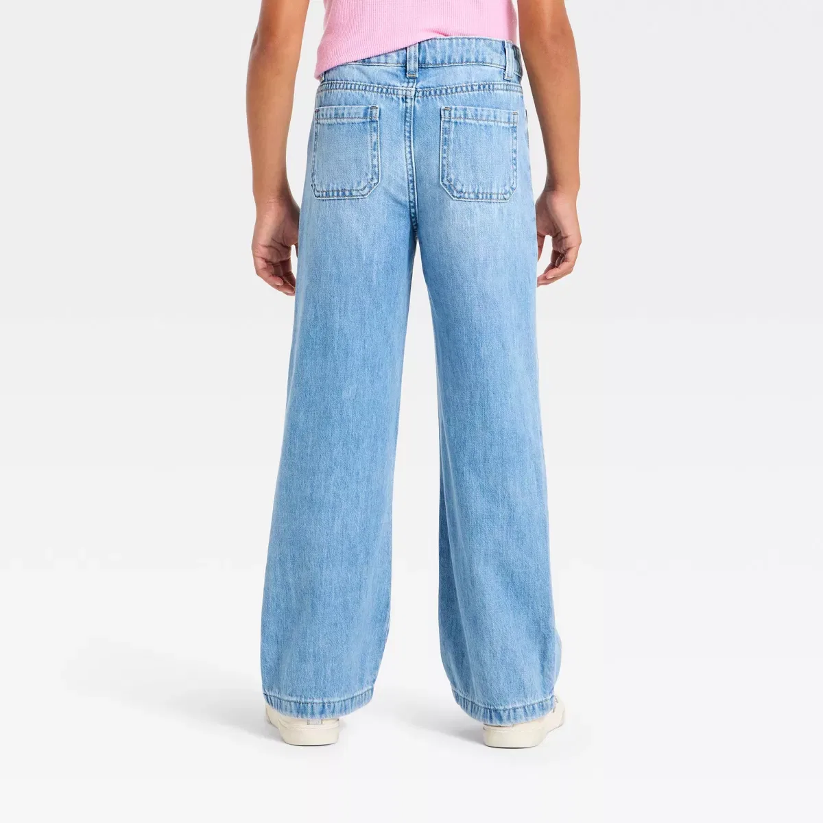 Детские джинсы для девочек с широкой штаниной Mid-Rise Patch Pocket Wide Leg Jeans Cat & Jack, Medium Wash — фото 2