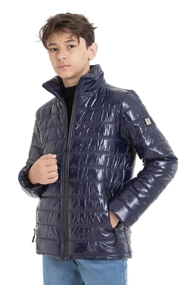Детский пуховик для девочек блестящий Asyakids Club, Navy Blue