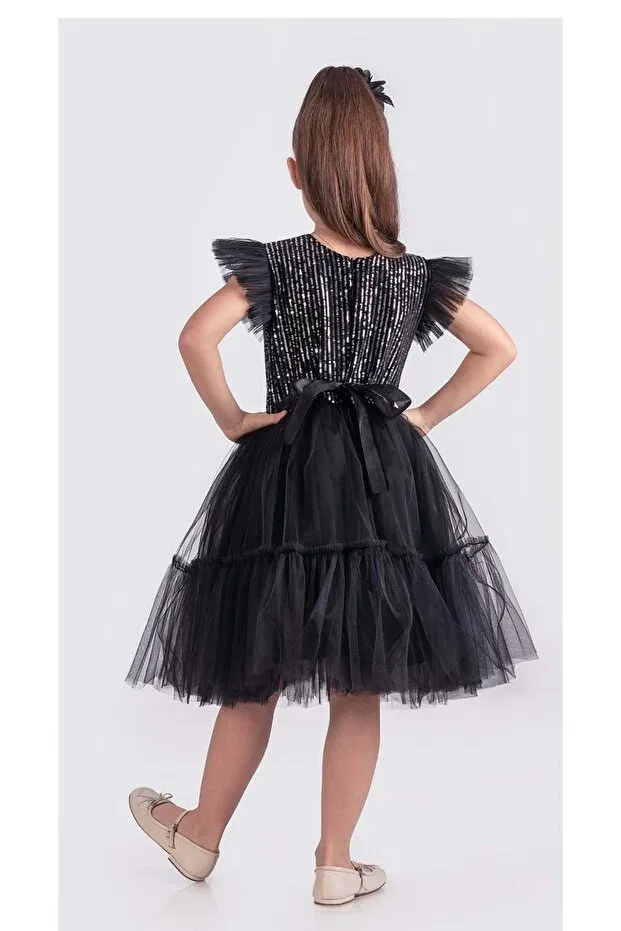 Детское платье для девочек с пайетками Mnk Baby&Kids, Black - Gray — фото 3