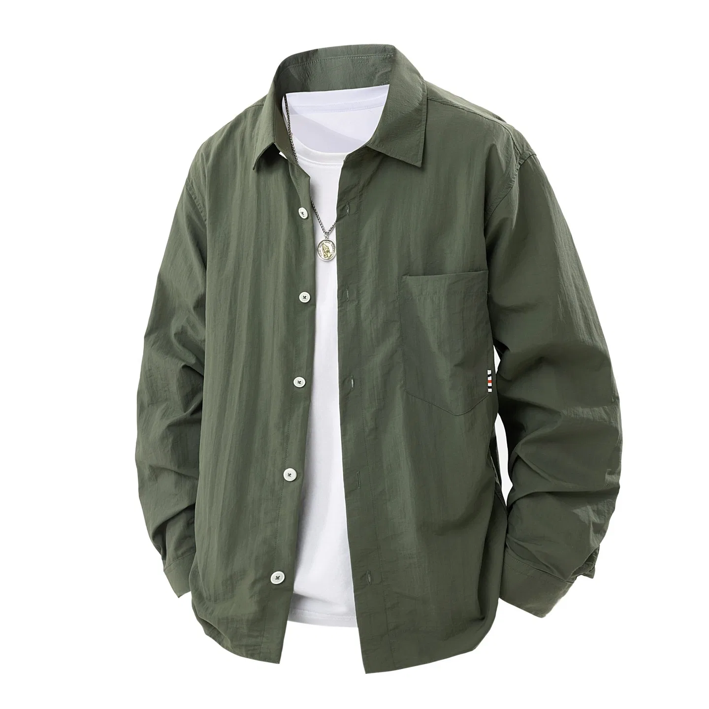 Детская рубашка свободного кроя с воротником-лацканом Red Bean, Army Green