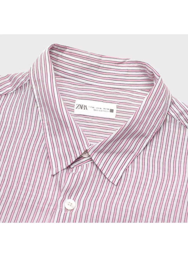 Рубашка с принтом поло relaxed fit Zara, белый/розовый — фото 4