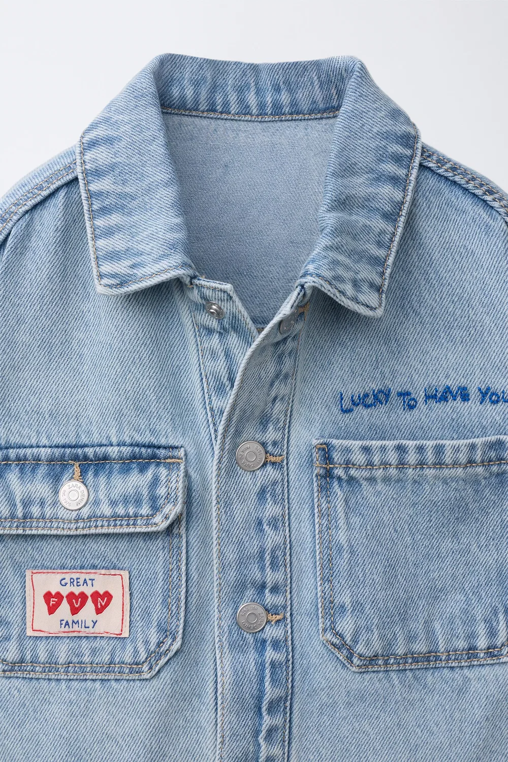 Джинсовая куртка с вышитым сердцем ZARA, Light blue — фото 3