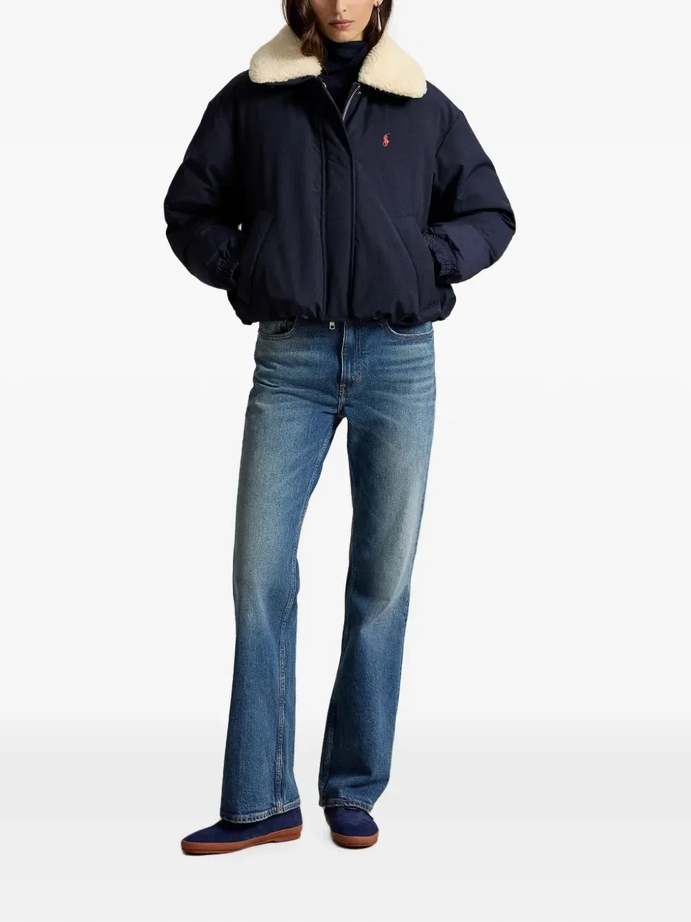 Пуховик с воротником из длинного ворса Polo Ralph Lauren, синий — фото 2
