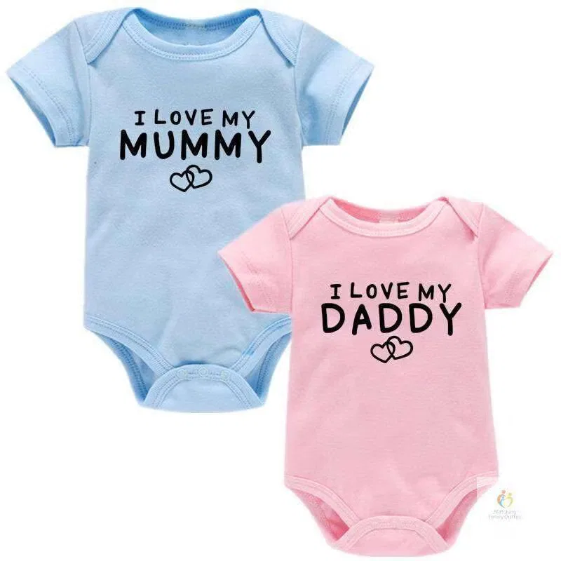 Боди-комбинезон с принтом комплект из двух боди-комбинезонов I Love My Mummy & I Love My Daddy Matching Family Outfits, синий