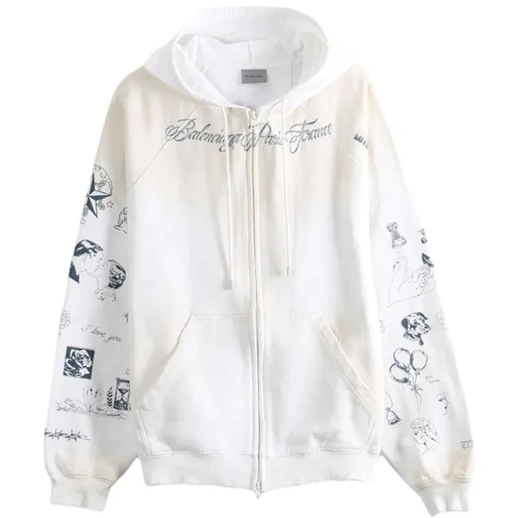 Мужская толстовка с капюшоном White Balenciaga, Белый