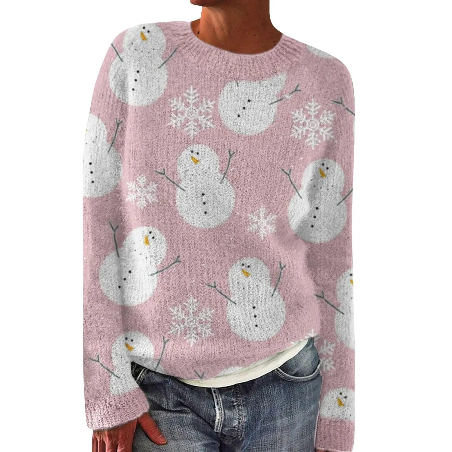 Женский свитер оверсайз с жаккардовым узором Fair Isle HUIFUAO, Z23 Pink