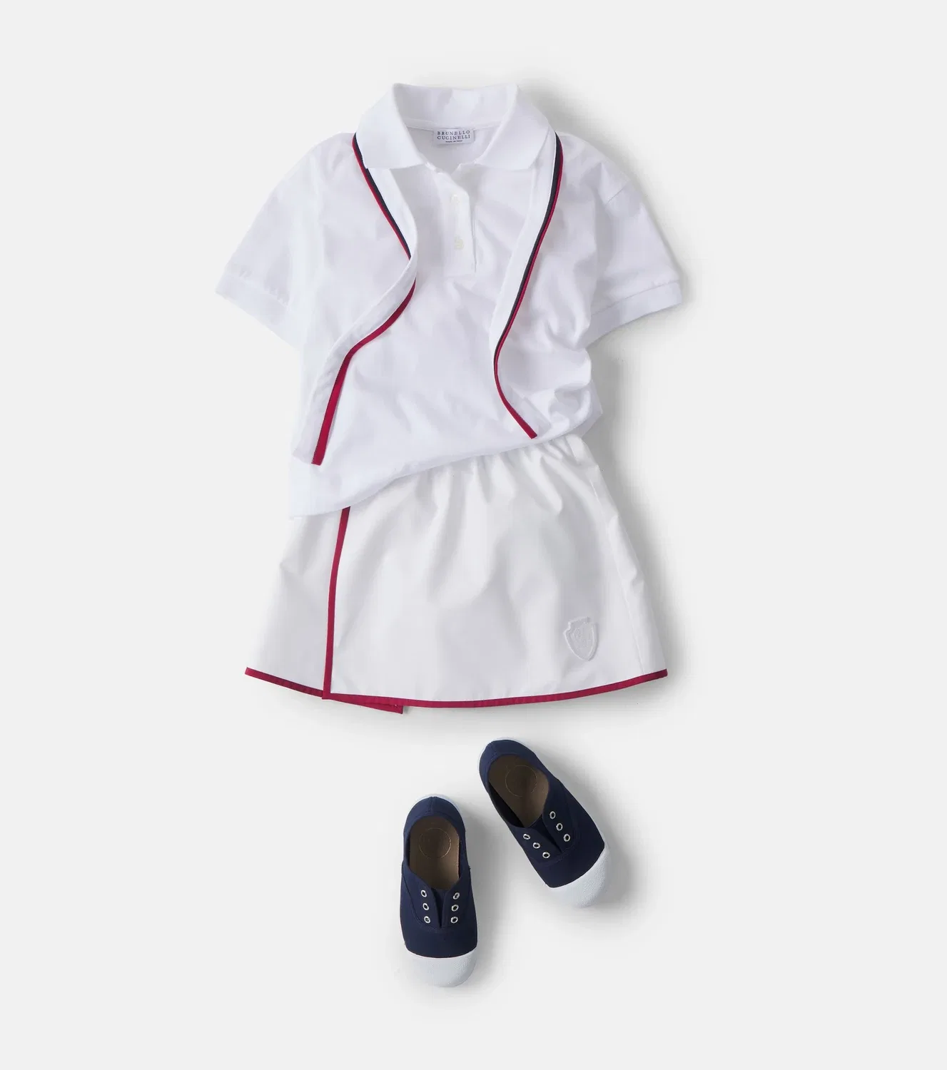 Поло из пике с завязками на шее Brunello Cucinelli Kids, белый — фото 2