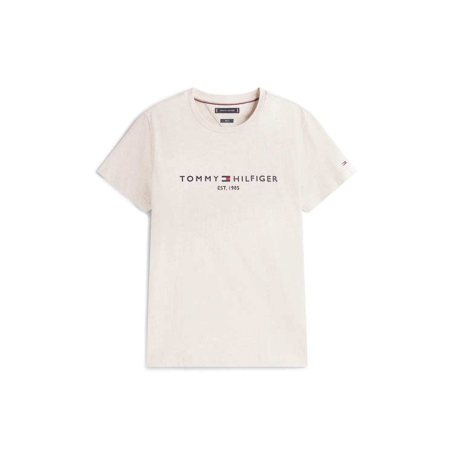 Мужская хлопковая футболка с логотипом Tommy Hilfiger, Heathered Oatmilk — фото 4