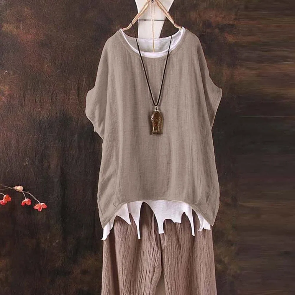 Женская футболка с 3/4 рукавом из льняного крепа, Khaki — фото 2