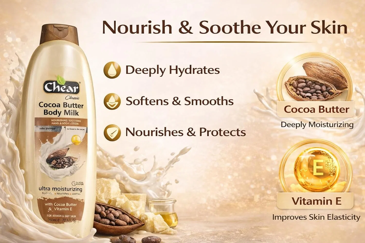 Лосьон для тела и рук Cocoa Butter & Vitamin E, Chear, 750 мл — фото 3
