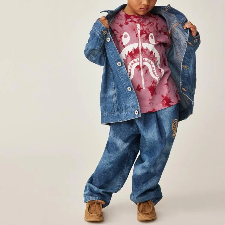 Детская джинсовое куртка с принтом BAPE MILO HIGH TONE BLEACH LOOSE FIT 10OZ DENIM, A BATHING APE, Dark Blue NYX — фото 3