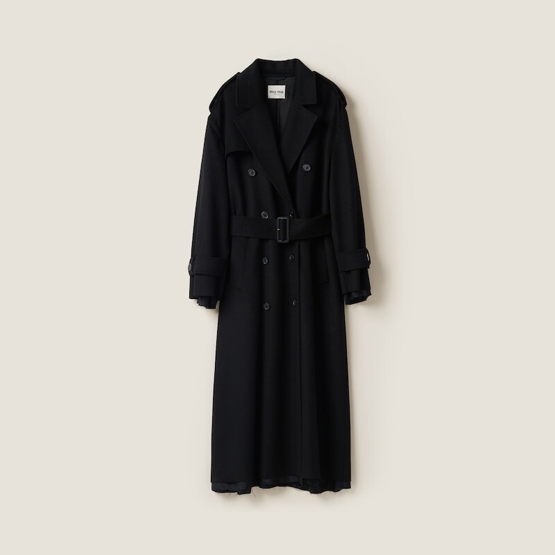 

Двубортное бархатное пальто Miu Miu, черный