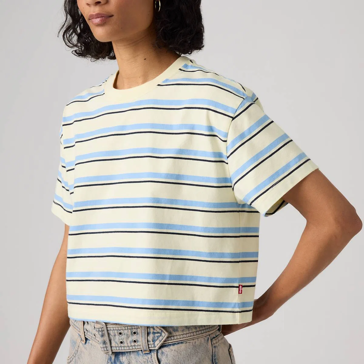 Укороченная футболка на каждый день Levi's, Ozzy Stripe Pear Sorbet - Yellow — фото 2