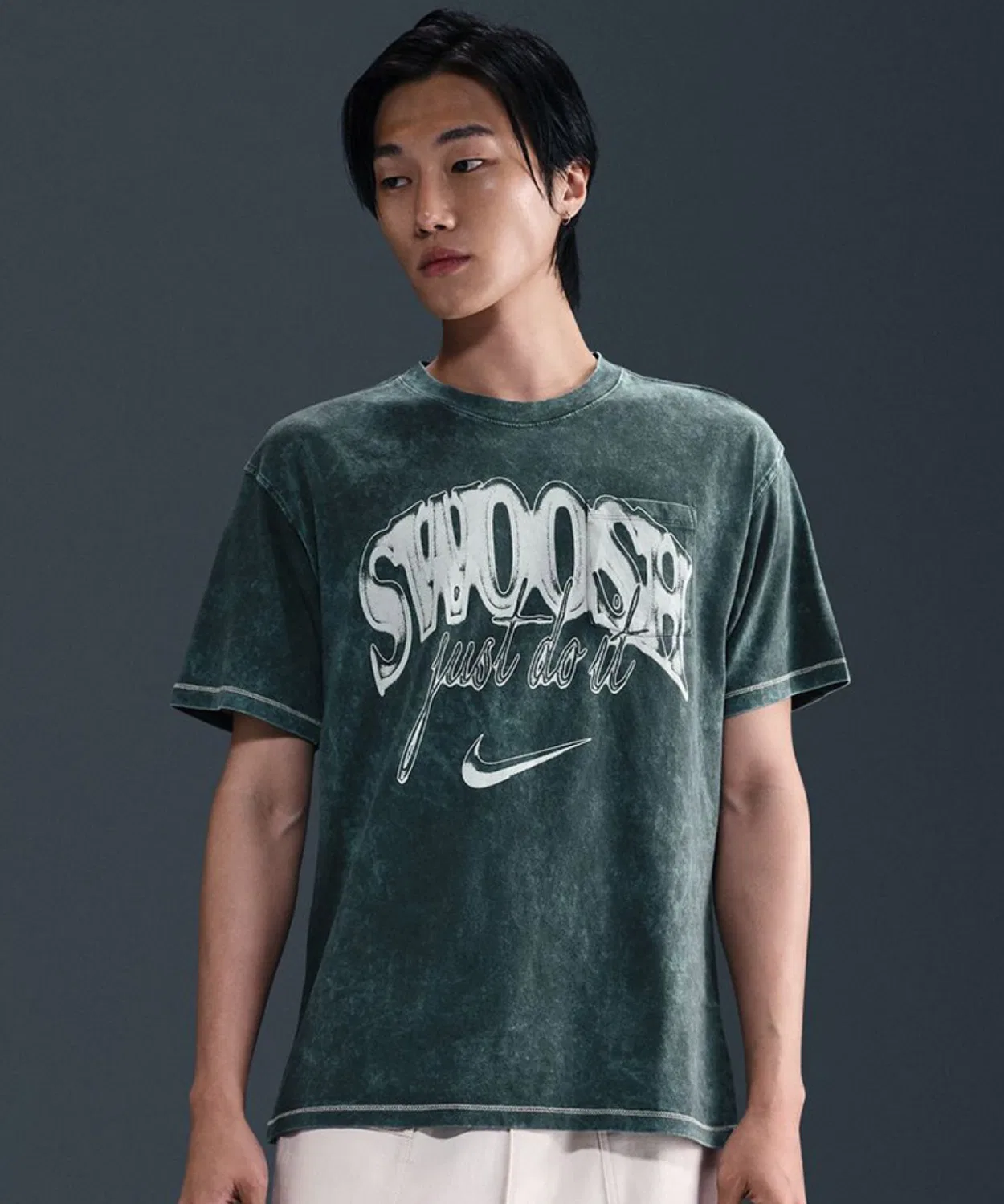 Мужская футболка с длинным рукавомхлопковая Max90 NIKE, Dark Green
