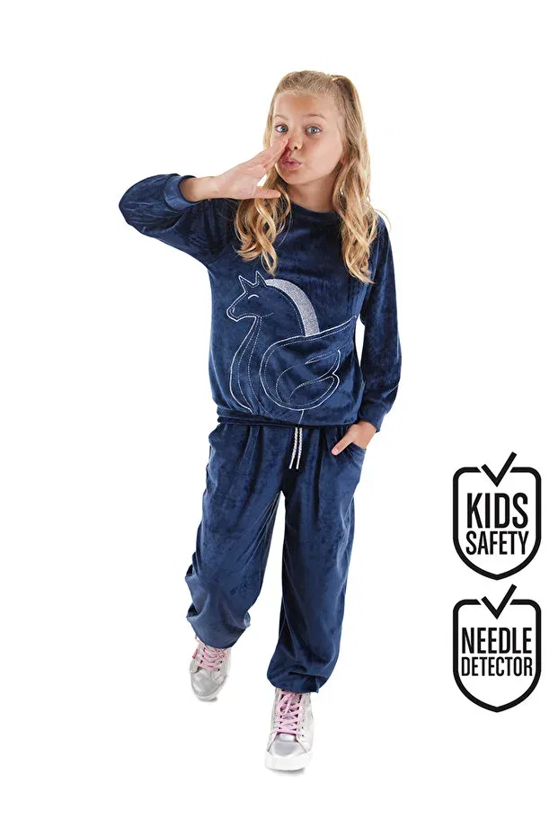 Детский спортивный костюм для девочек с принтом Unicorn Denokids, Navy Blue