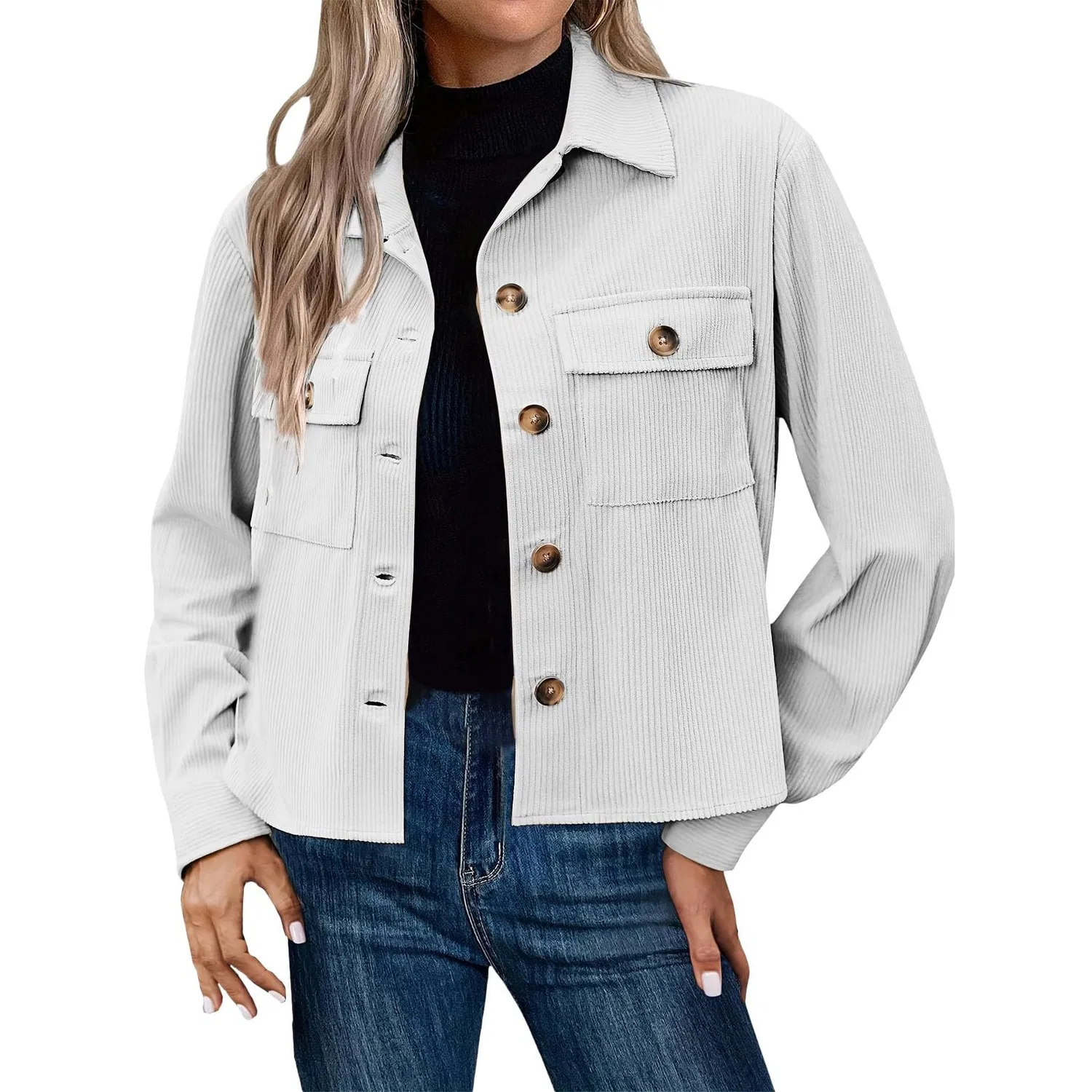 Женский джинсовый пиджак с длинным рукавом Corduroy Shacket, White