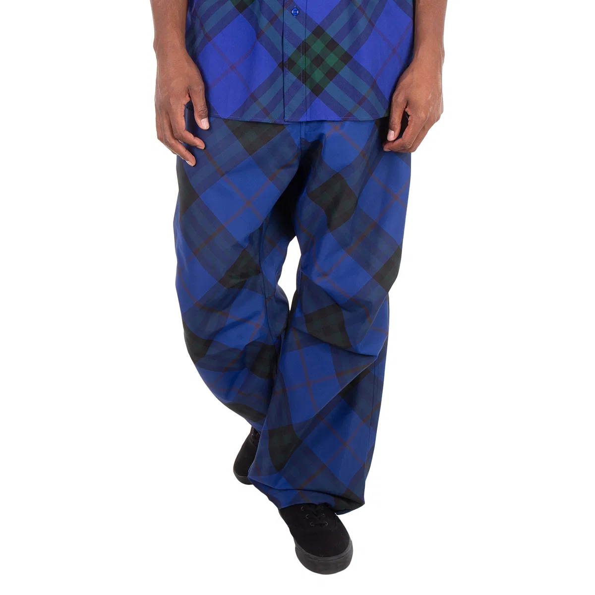 Брюки прямого кроя с принтом Straight Leg Checkered Twill Trousers Burberry, Blue