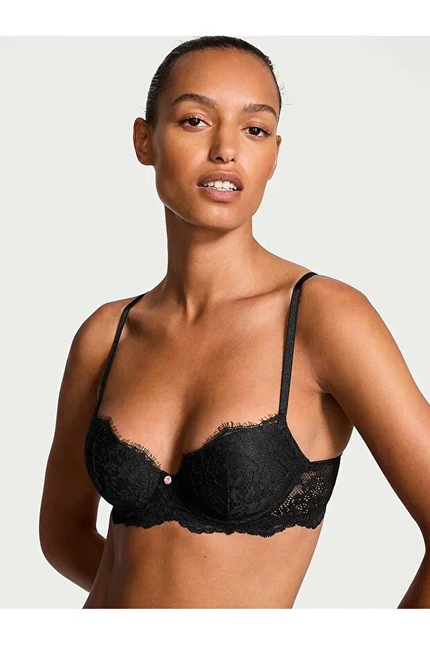 Женский бюстгальтер с пуш-апом Lacy lightly padded classic push-up demi bra Victoria'S Secret, Black
